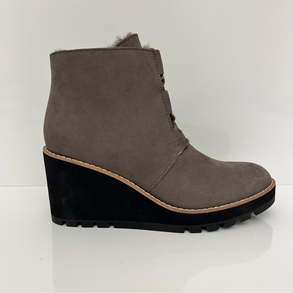Eileen Fisher Taupe Wedge Ankle Boots with Black Platform
